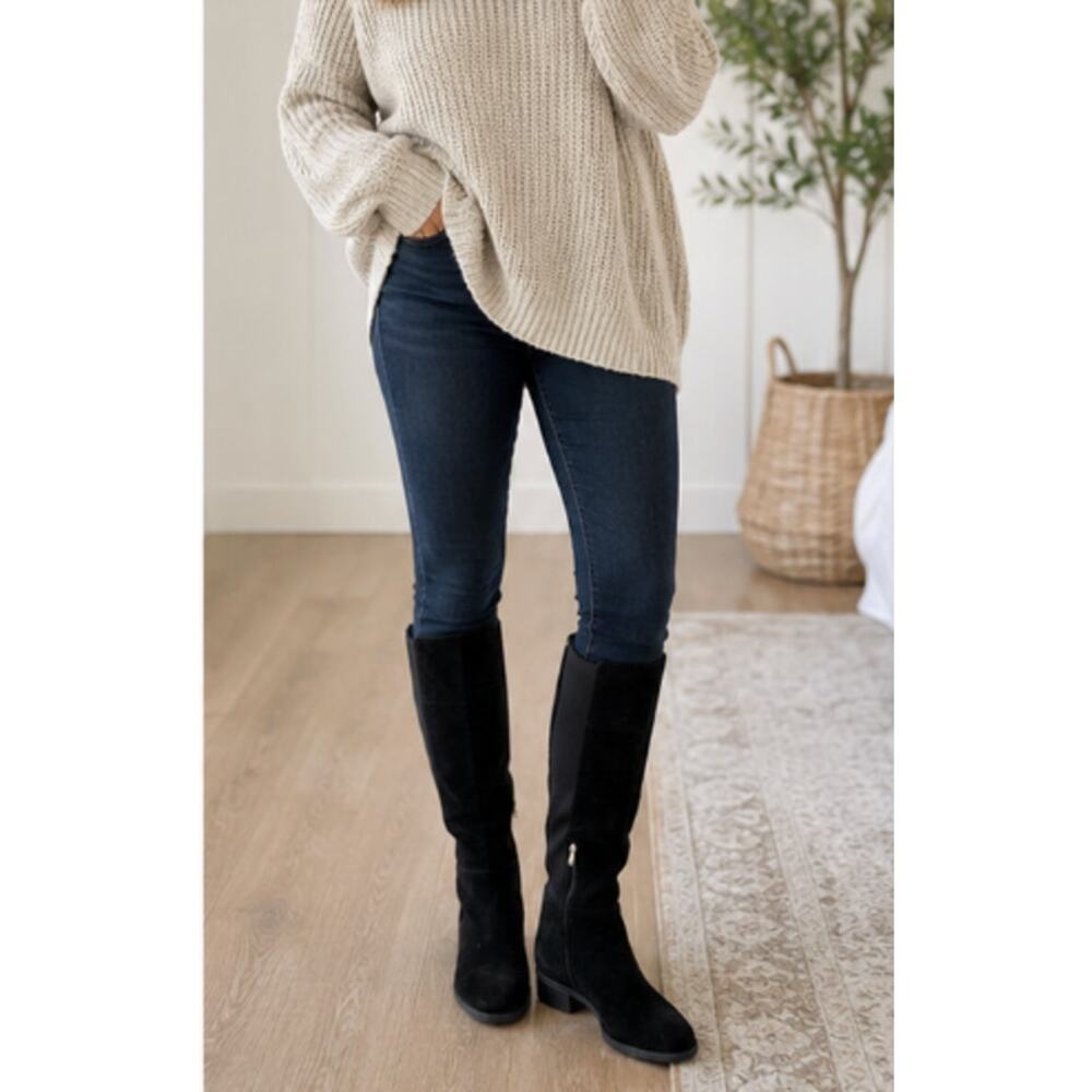 Sam Edelman Black Suede Knee High Boots Women’s 7 EU 37 Riding Boots NWT